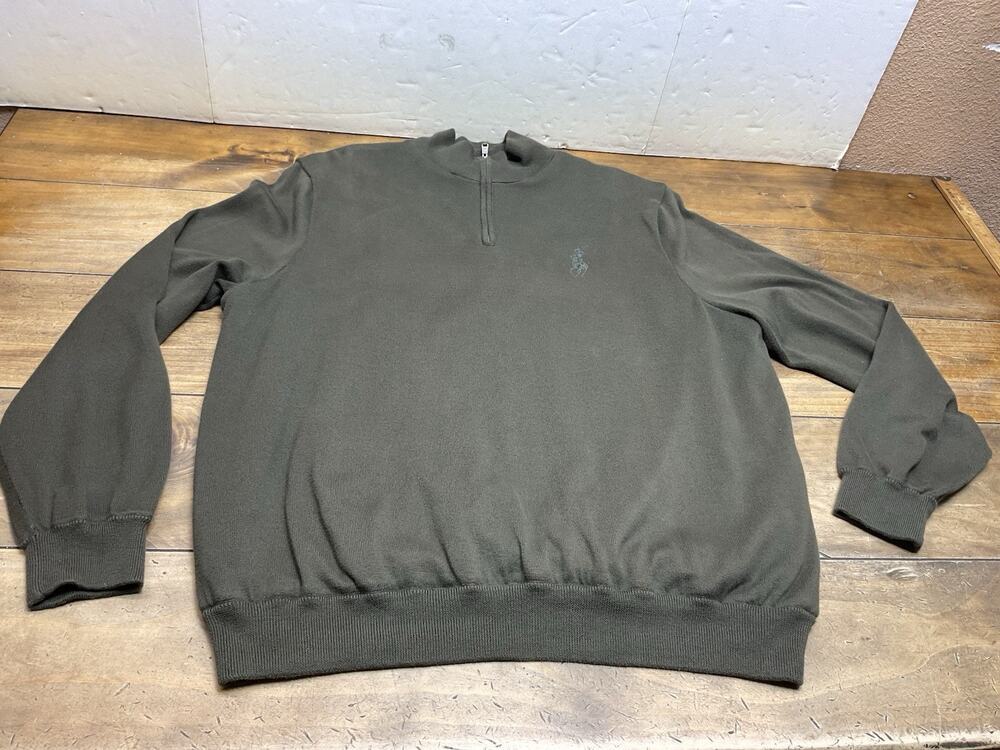 Polo Golf Ralph Lauren Sweater Mens XXL Olive Green 1/4 Pullover Mock Neck